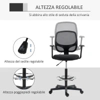 Sedia da Ufficio ad Altezza Regolabile con Braccioli, Rotelle e Seduta Imbottita, 60x56x110-132 cm, Nera