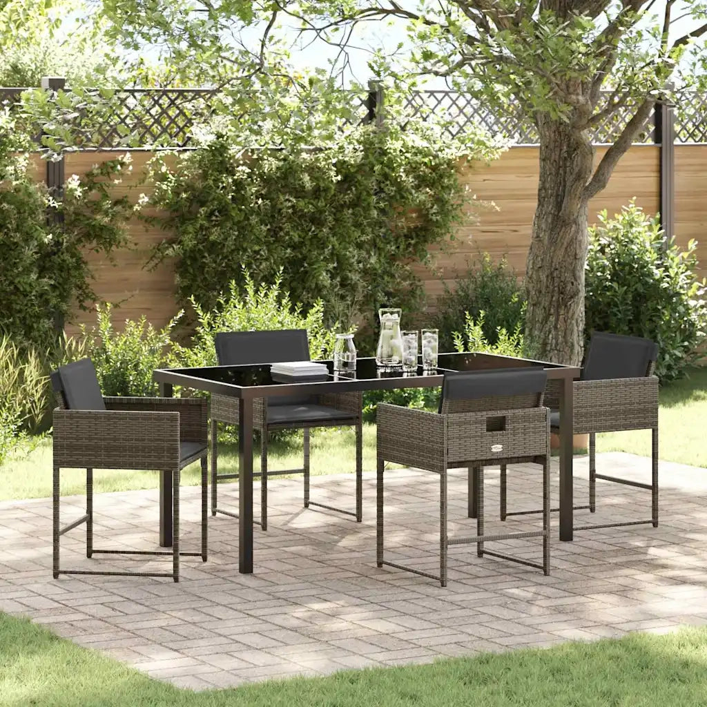 Set da Pranzo per Giardino con cuscino 5 pcs Grigio polyrattan