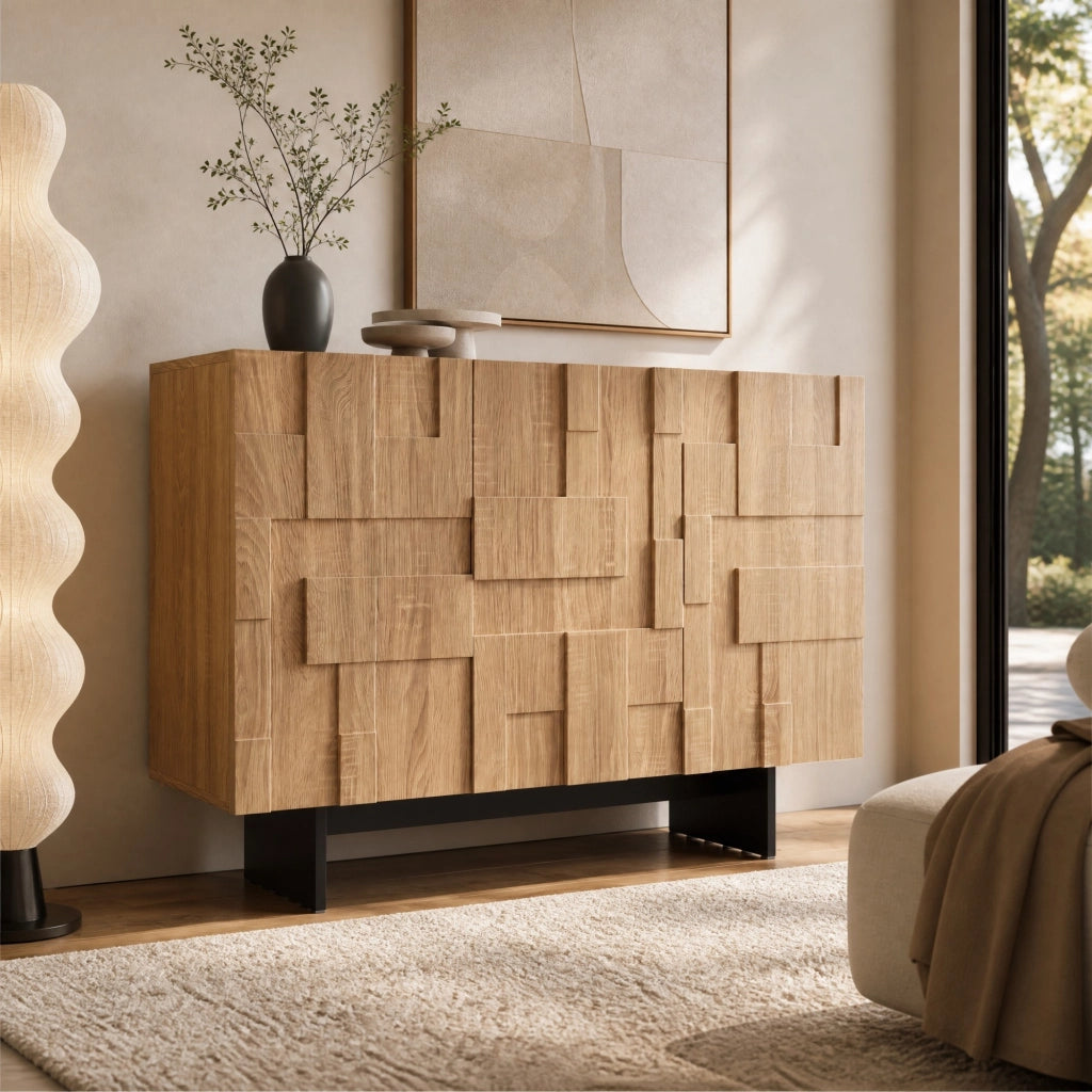 Credenza francese moderna con frontale geometrico e 3 ante