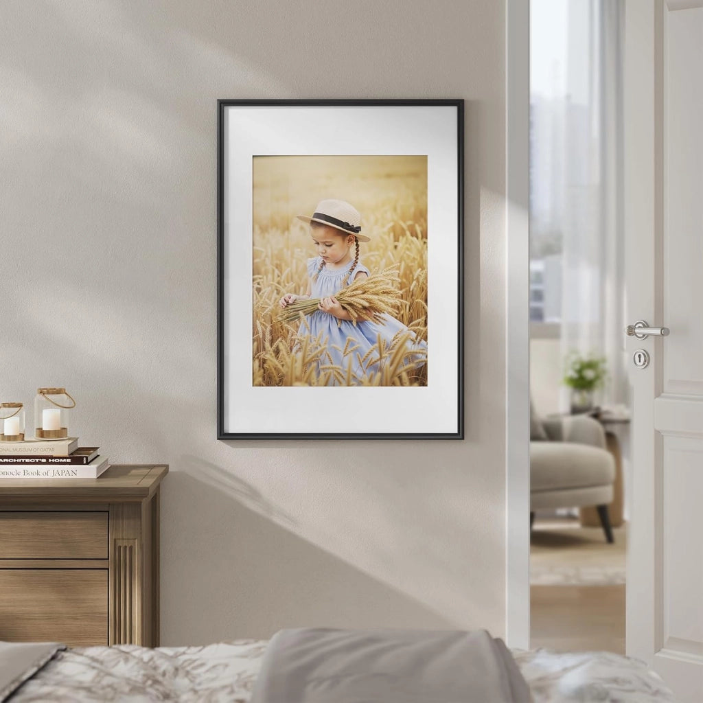 Set di 5 Cornici Foto 50x70 cm con Passepartout, Portafoto da Parete e Tavolo, Verticale o Orizzontale, in Legno Massiccio, Nero