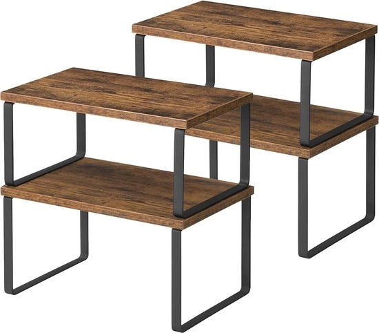 Set di contenitori per erbe da 4 - tavoli da cucina estensibili - ripiegabili - metallo e compensato - sostegno per cassetti da cucina - stile vintage marrone-nero