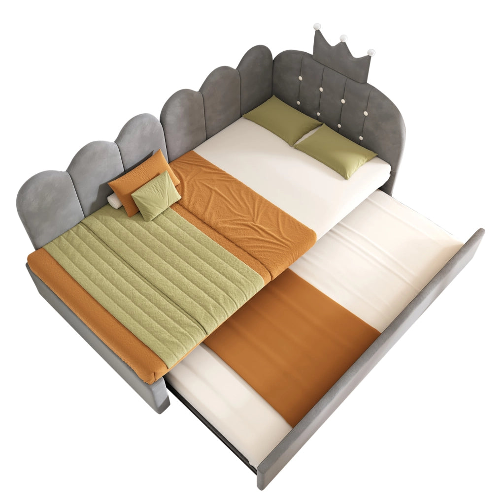 Divano letto 90x200 cm con letto estraibile; velluto grigio
