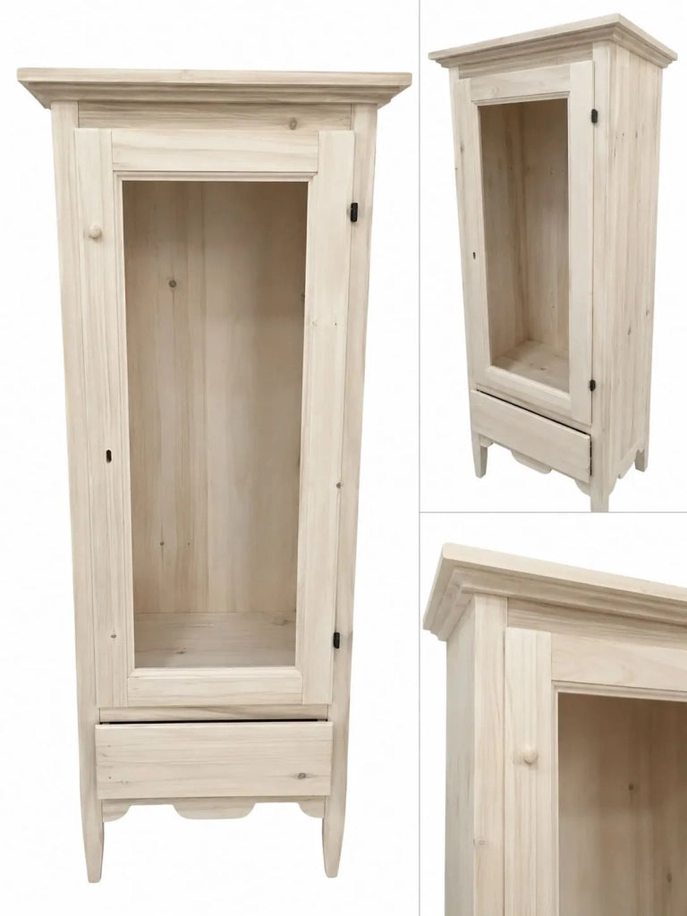 Vetrina classica 1 anta 1 cassetto in legno grezzo l.57 p.40 h.134 (718) - Mobili 2G