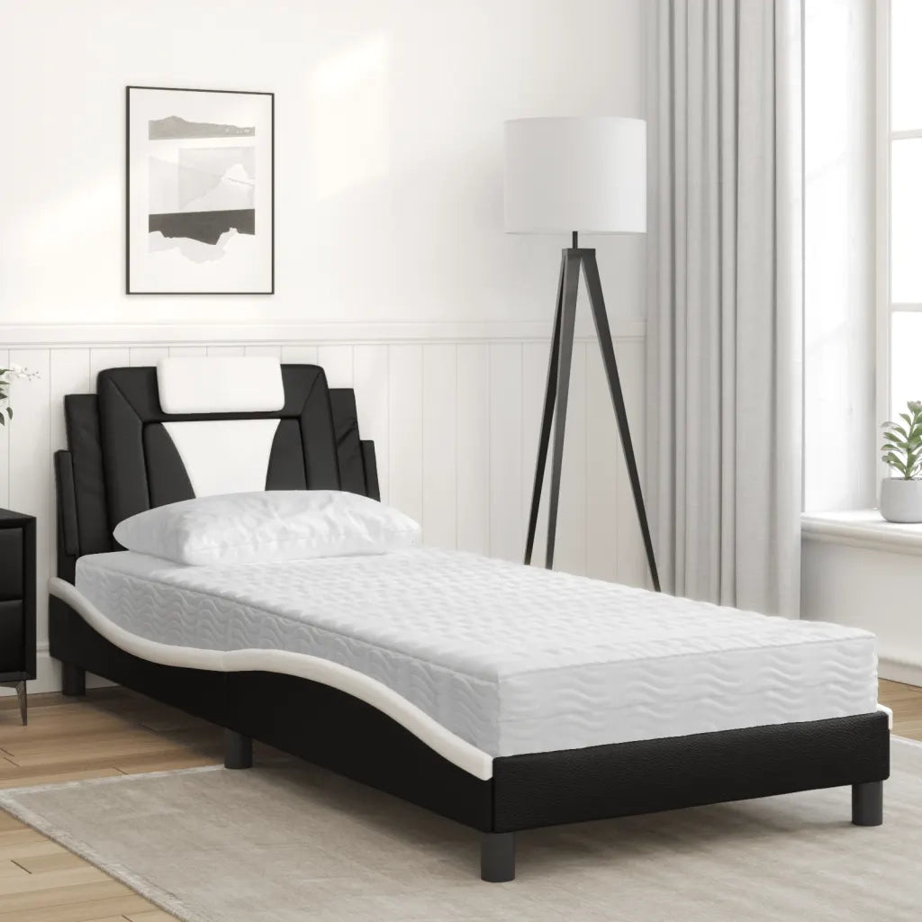 Letto con Materasso Nero e Bianco 80x200 cm in Similpellecod mxl 91667