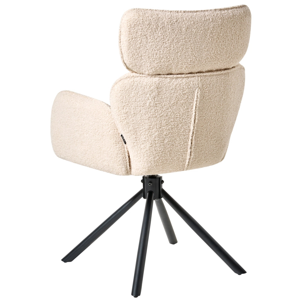 Sedia da pranzo girevole Tappezzeria boucle beige chiaro Base girevole in metallo