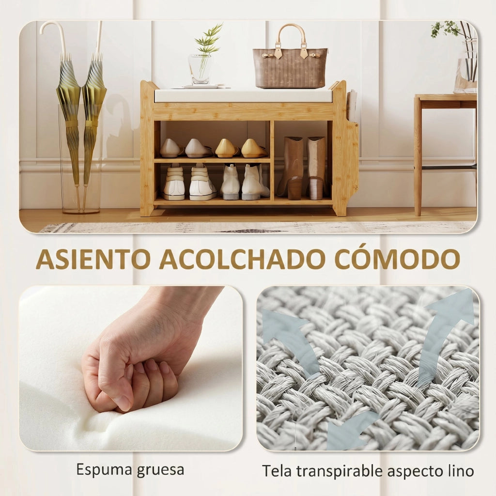 Scarpiera con Seduta e Ripiani ¨C Minimal ¨C Bamb¨´ Naturale 80x30x50 cm