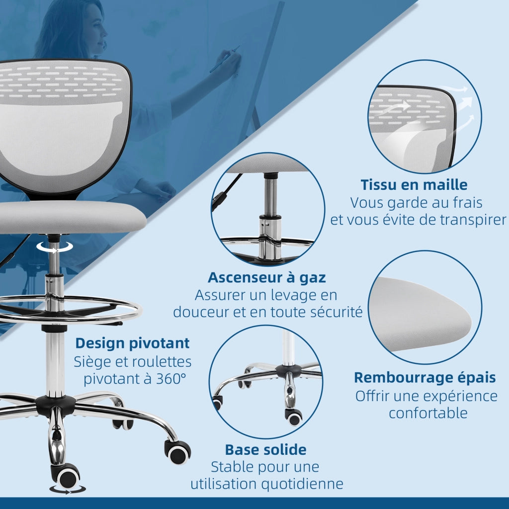 Sedia da ufficio ergonomica in rete ¨C zephmum ¨C grigio, 59x59x106-126 cm
