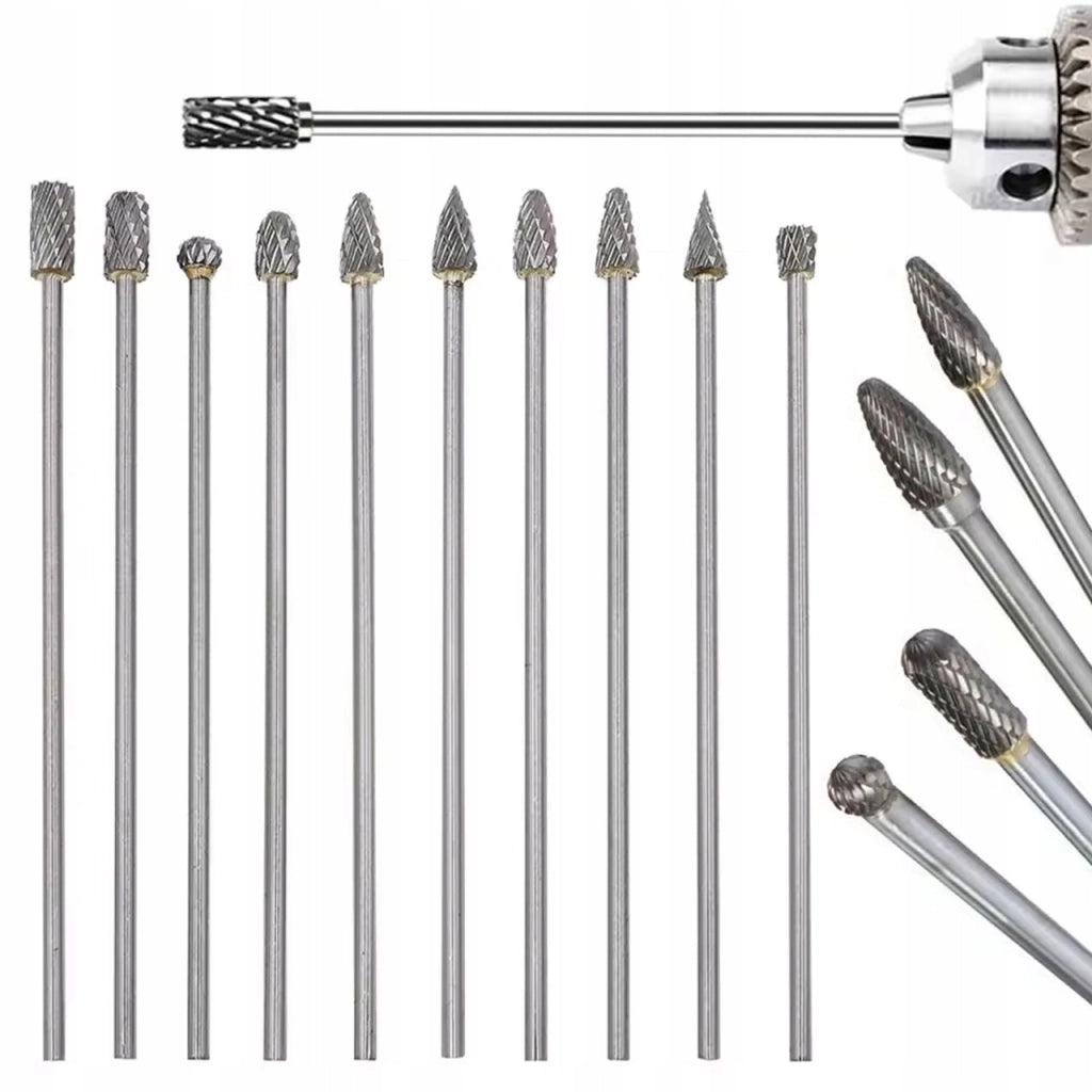Set di Frese Rotative in Carburo di Tungsteno – Compatibile con Dremel e Altri | 10 Pezzi, Doppio Taglio, 3 mm, 100 mm