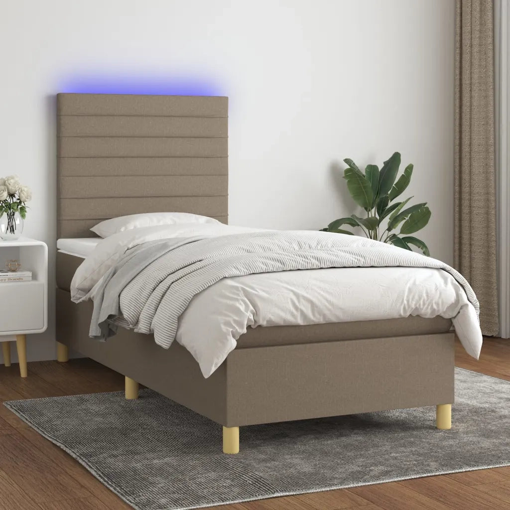 Letto a Molle con Materasso e LED Tortora 80x200 cm in Tessuto cod mxl 60075