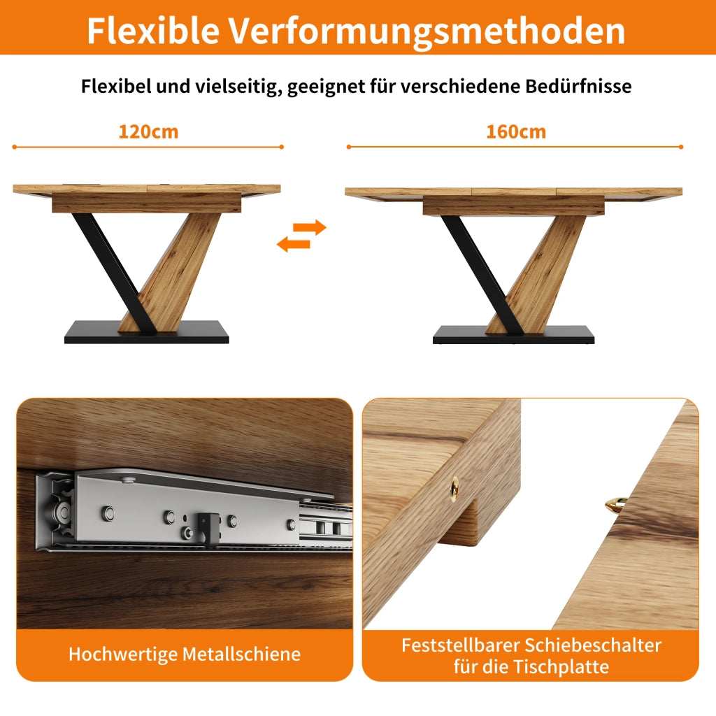 TAVOLO da pranzo allungabile 120-160x75x75,5 cm MDF effetto legno e metallo