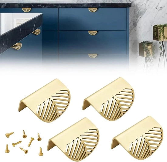 4 Stuks Maniglie in Ottone, Foglia a Cassetto Trascina, Maniglie in Ottone con Finitura a Specchio, Pulsanti per Porte Cucina con Viti