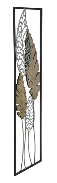 Pannello e Legno Foglie 30,5x2,5x99,5 cm in Ferro e MDF Oro e Argento