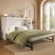 Letto a scomparsa 140x200 cm beige in lino - porte USB e Type-C