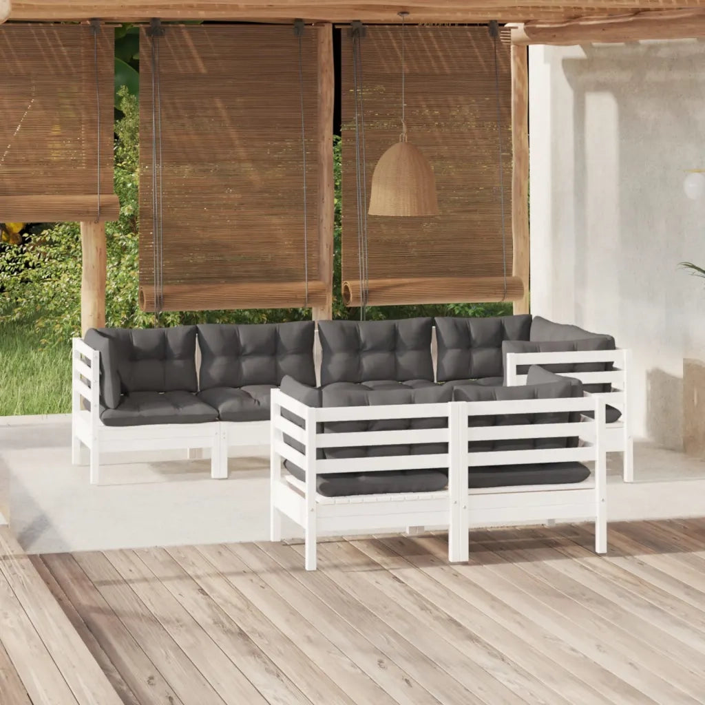 Set Divani da Giardino 7 pz con Cuscini Bianchi Legno di Pino 3096491