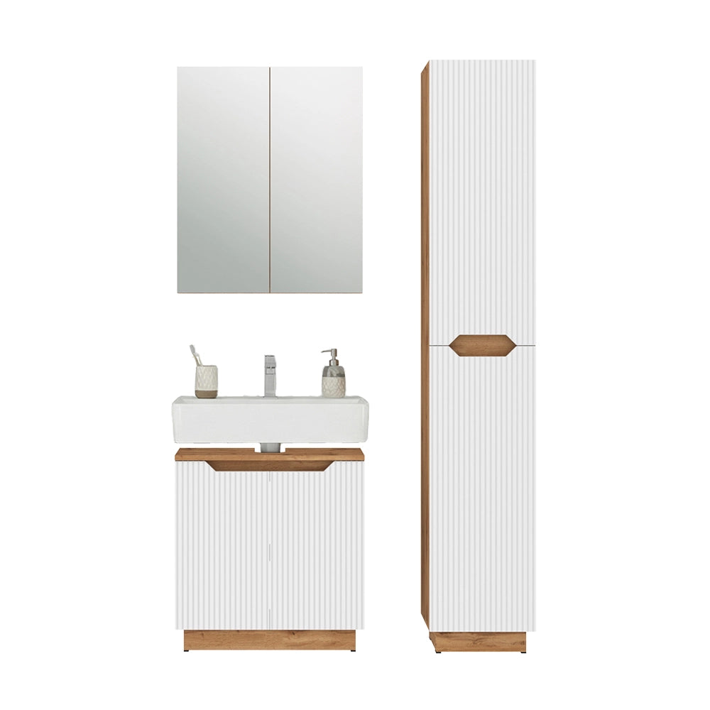 Vicco Set di mobili da bagno Rovere/bianco a strisce 3 parti