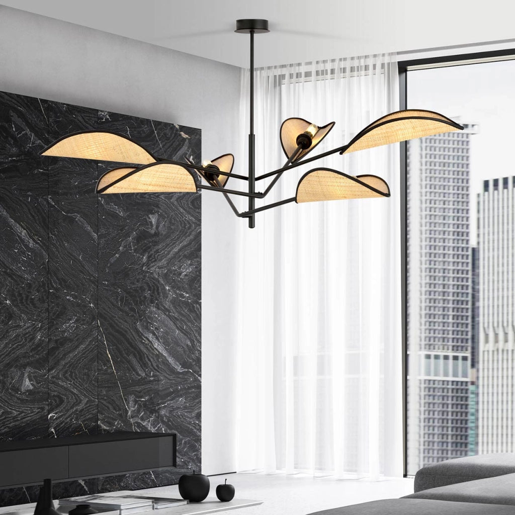 Lampadario Emibig VENE 6 6xE14 nero rattan dimmerabile