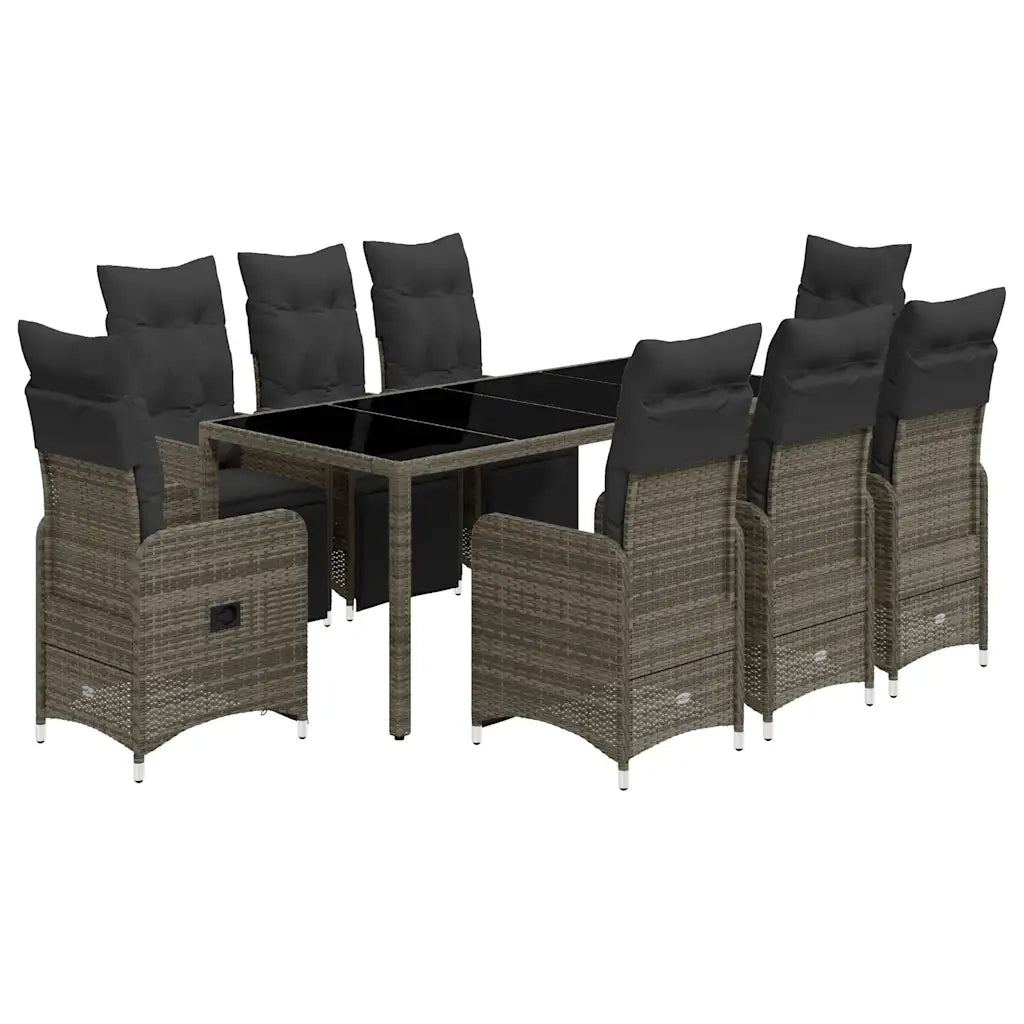 Set BistrÃ² da Giardino 9 pz con Cuscini in Polyrattan Grigio