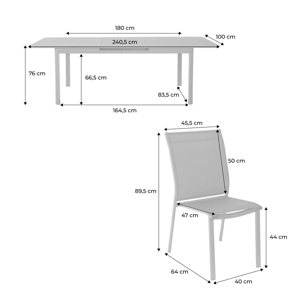 Set tavolo da giardino estensibile in alluminio con 8 sedie, antracite