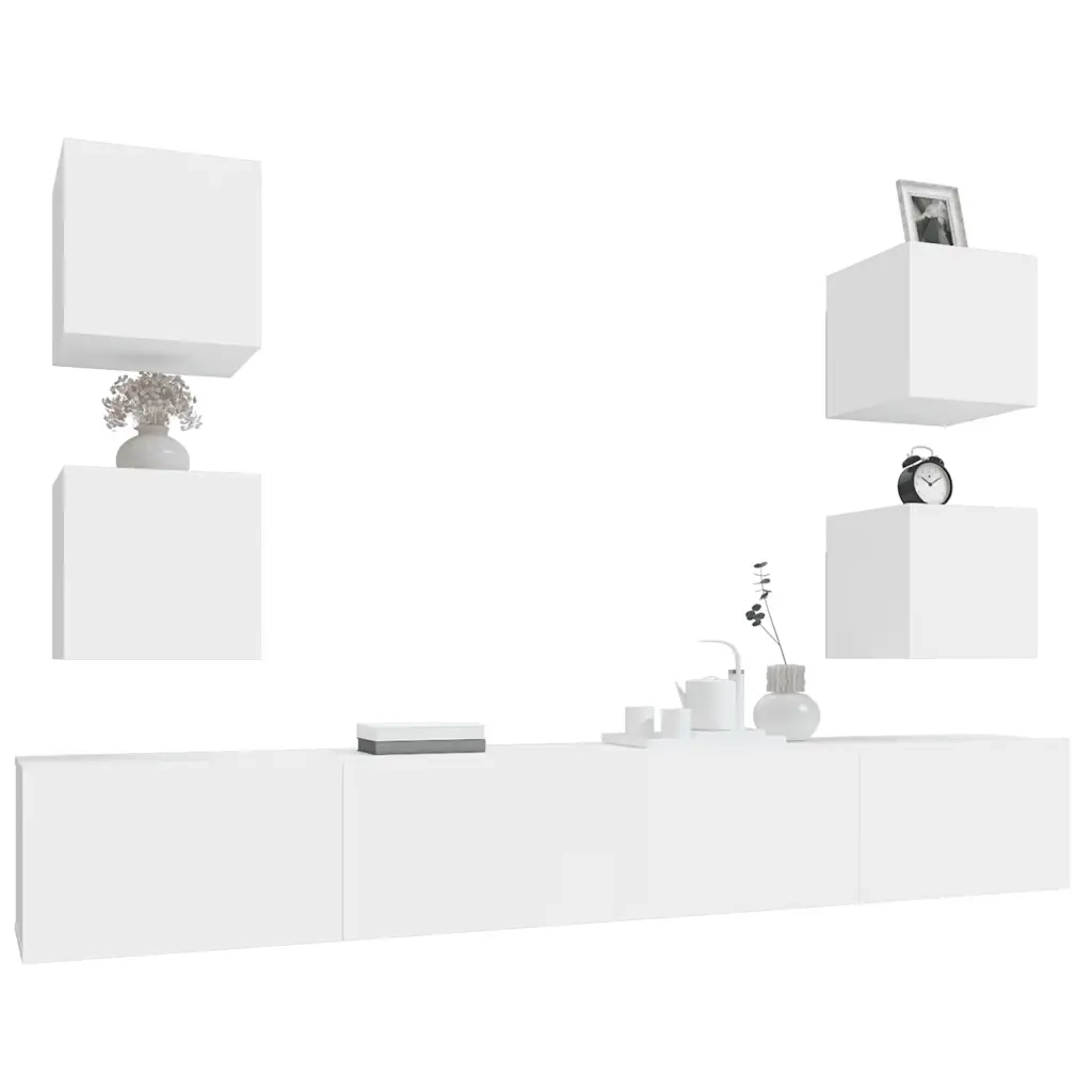 Set di Mobili Porta TV 6 pz Bianco in Legno Multistrato 3114262