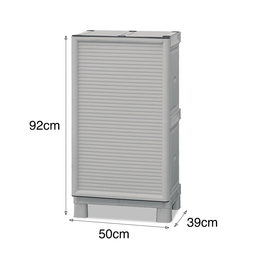 Mobiletto multiuso da esterno o Arlinda, Armadio basso a 1 anta e 1 ripiano in polipropilene, 100% Made in Italy, cm 50x39h92, colore Grigio chiaro
