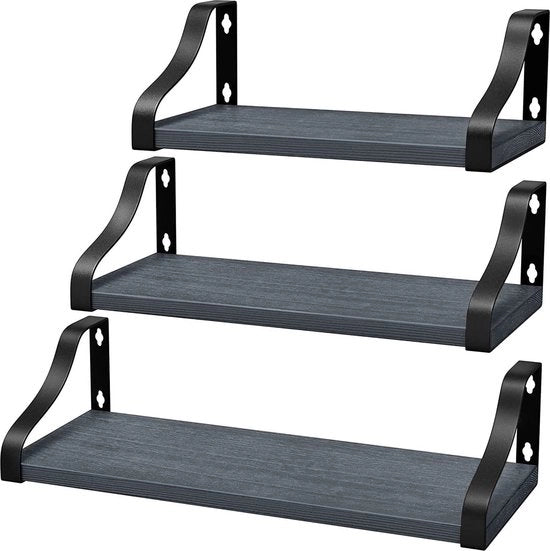 Pannello di parete in legno massiccio con finitura naturale, set di 3 pannelli per pareti, pannello per cucina, bagno, camera da letto, ingresso, soggiorno, ufficio ecc. Dimensioni 42/36/29cm, colore grigio