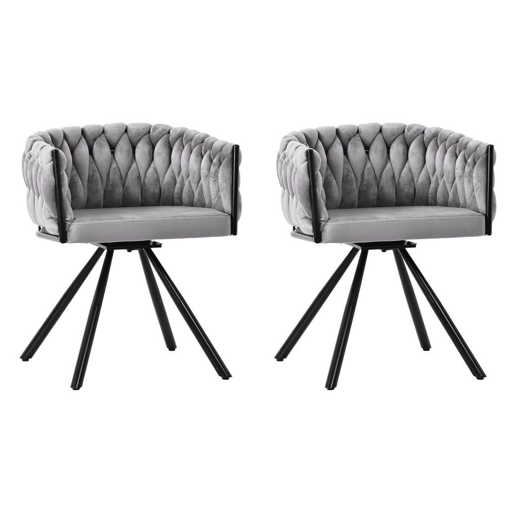 Set di 2 sedie da pranzo girevoli in velluto grigio con schienale ergonomico e struttura in acciaio