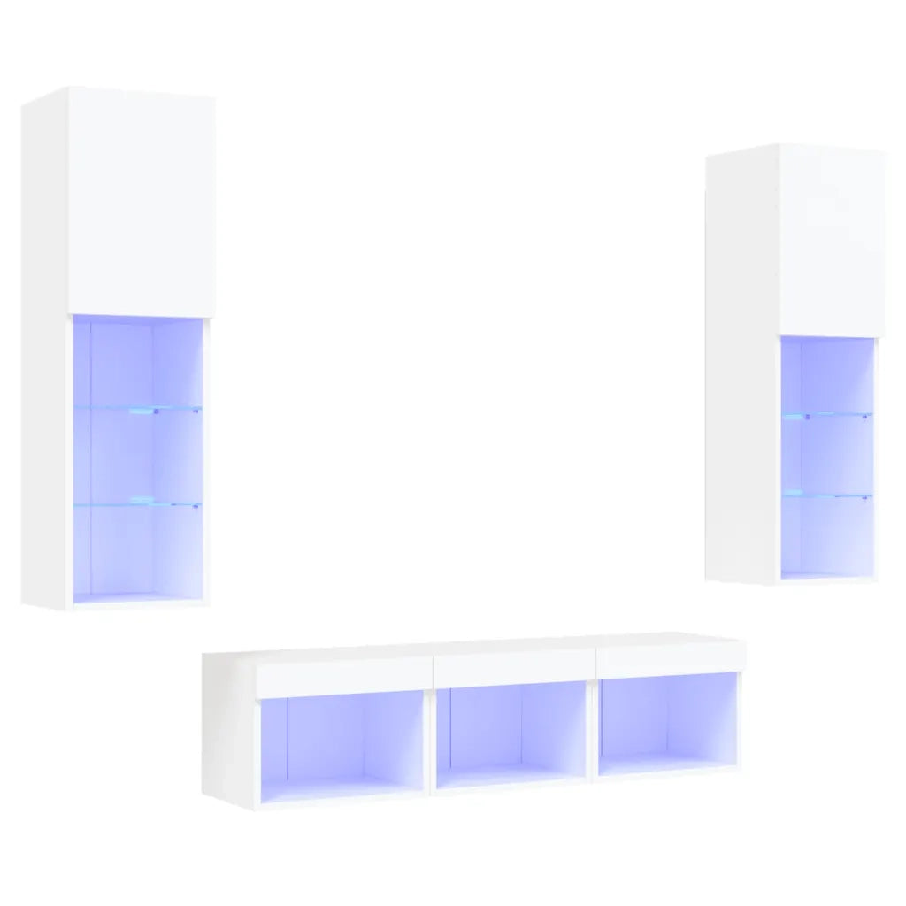 Mobili TV a Muro con LED 5pz Bianchi in Legno Multistratocod mxl 86255
