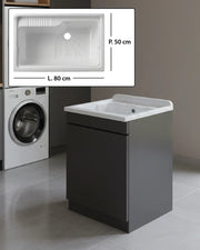Mobile Lavatoio in legno Nobilitato Grigio con uno sportello e pilozzo lavabo in resina x lavanderia bagno Dimensioni (Larghezza x Profondità): L 80 x P 50 cm