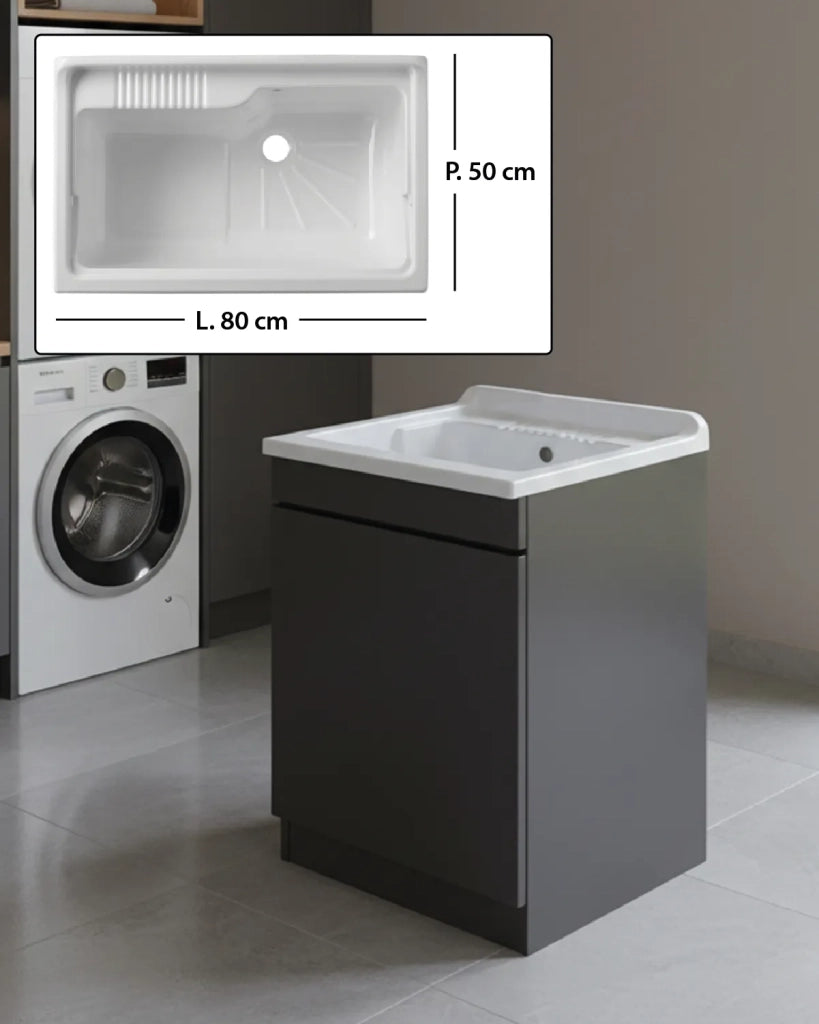 Mobile Lavatoio in legno Nobilitato Grigio con uno sportello e pilozzo lavabo in resina x lavanderia bagno Dimensioni (Larghezza x Profondità): L 80 x P 50 cm