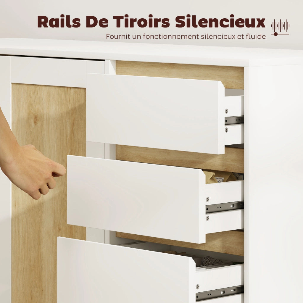 Mobile Buffet con 2 Ante e 4 Cassetti ¨C Xylo ¨C Bianco e Rovere 120x40x86 cm