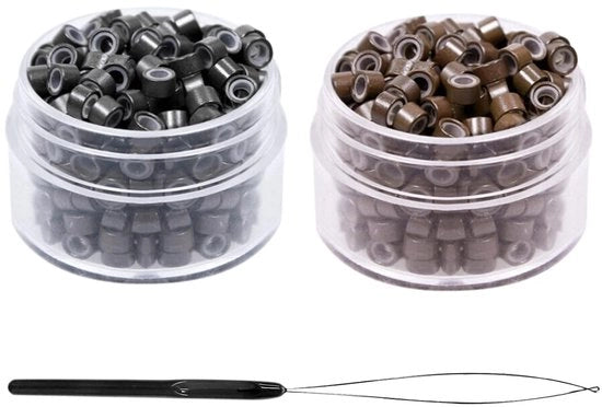 Raccordi di capelli per estensione 400 pezzi - Nano-siliconi - Micro-tricoci 3 mm - Estensioni di capelli intrecciate - Rame/Siliconi - Incluso ago per intrecciatura - Raccordi per capelli