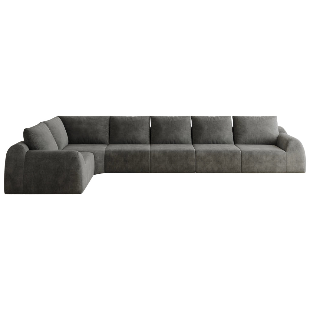 Divano angolare in chenille con imbottitura in schiuma elastica - grigio scuro