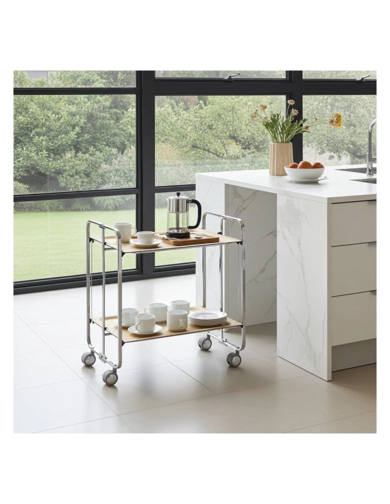 Carrello da cucina pieghevole cromato con ruote BAUHAUS 2 ripiani