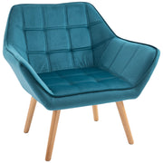 EasyComfort Poltroncina da Camera Design Scandinavo, Poltrona in Velluto e Legno, Color Petrolio, per Soggiorno o Ufficio, 67x61.5x71cm