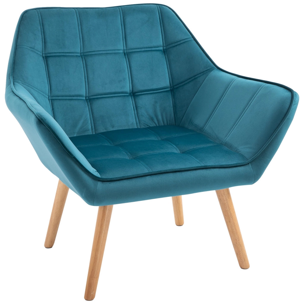 EasyComfort Poltroncina da Camera Design Scandinavo, Poltrona in Velluto e Legno, Color Petrolio, per Soggiorno o Ufficio, 67x61.5x71cm
