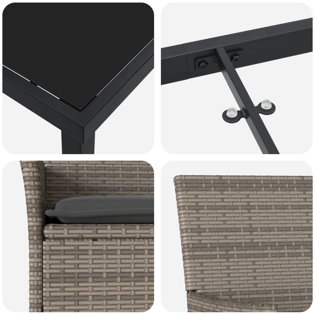 Set pranzo giardino  7 pezzi con cuscini polyrattan grigio