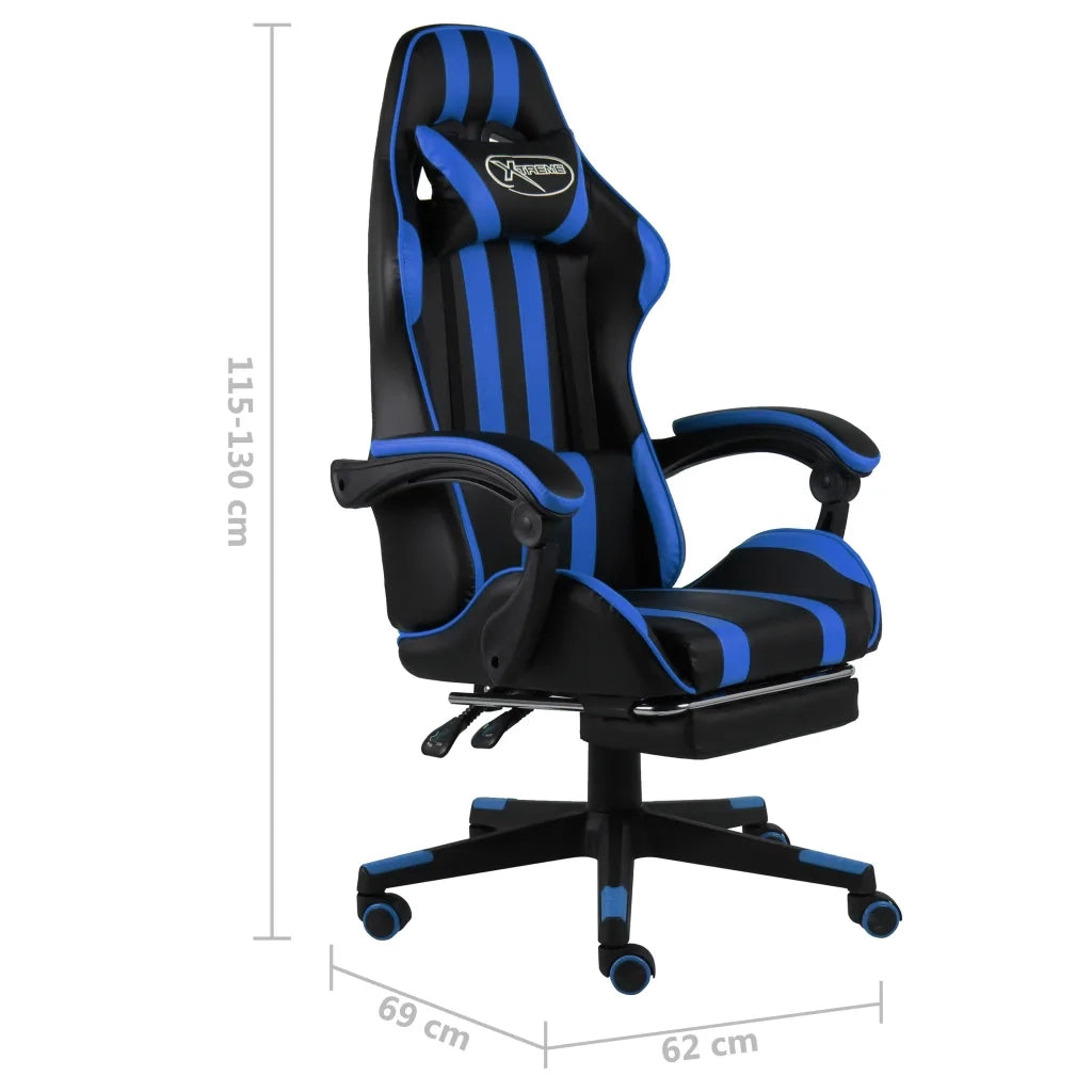 Sedia da Ufficio | Sedia da Gaming con Poggiapiedi Blu e Nera in Similpelle