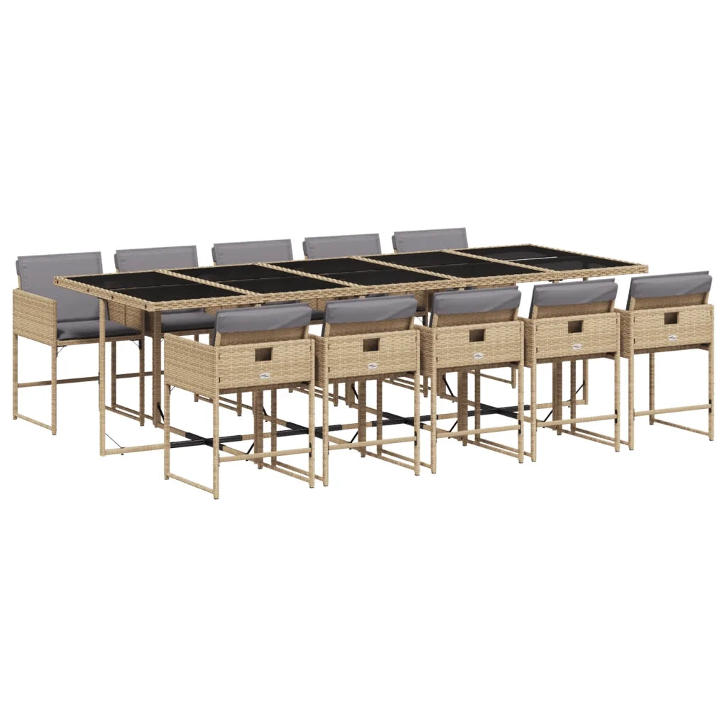 Set Pranzo da Giardino 11 pz con Cuscini Beige Misto Polyrattan 3278063