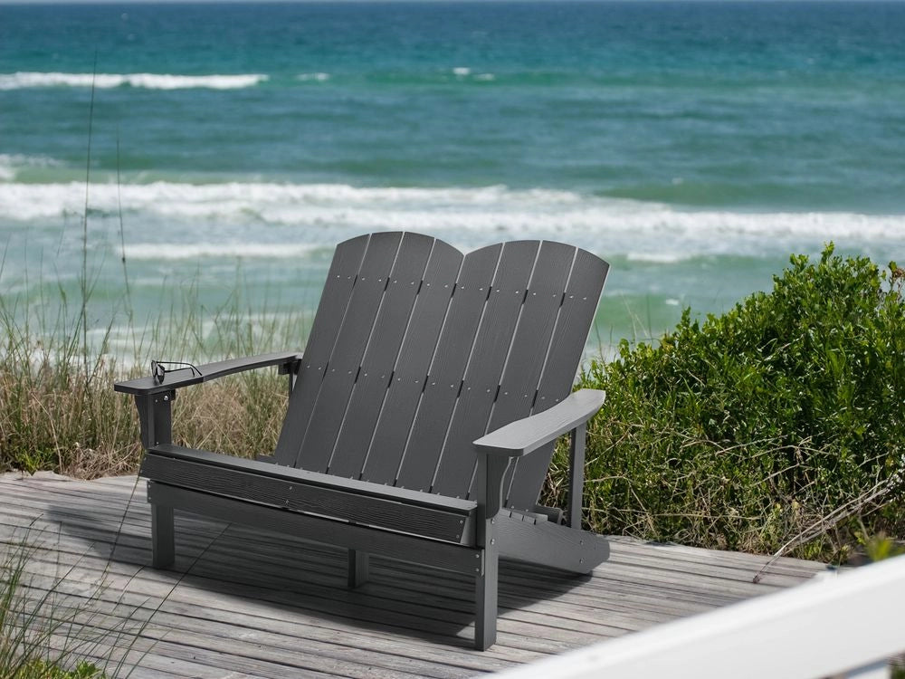 Panchina da giardino in legno plastico grigio scuro 2 posti Mobili da giardino tradizionali
