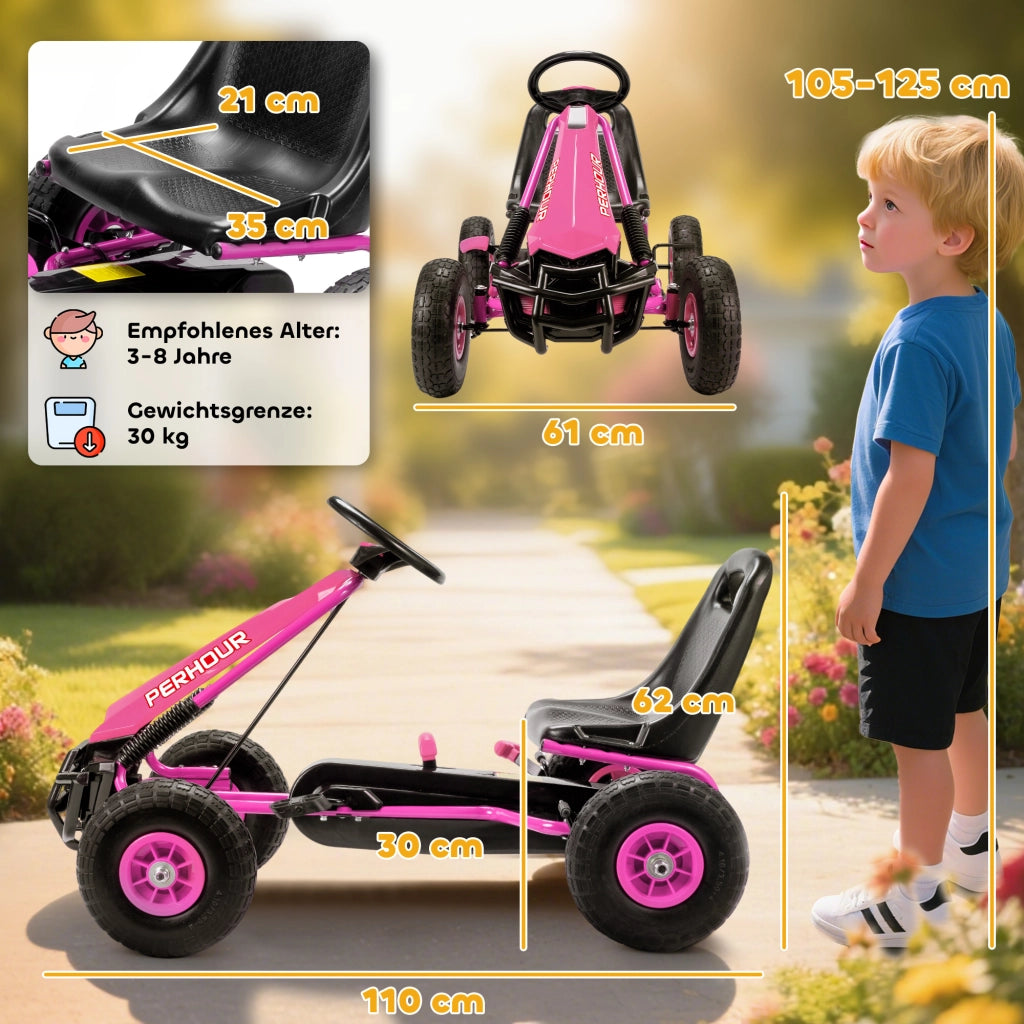 Go-Kart Bambini con Pedali Regolabile ¨C zephmum ¨C Rosa 3-8 Anni