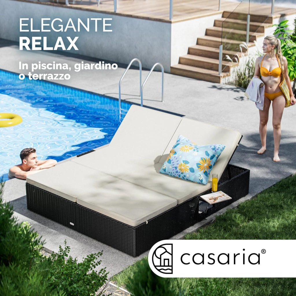 ® Lettino Prendisole 2 Persone in Polyrattan Regolabile in 7 Posizioni con Tavolino Sdraio da Giardino 200x160cm