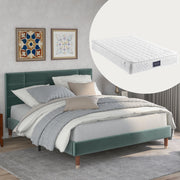 DESMIU Letto matrimoniale 140 × 200 cm con materasso a molle insacchettate, testiera imbottita, velluto verde