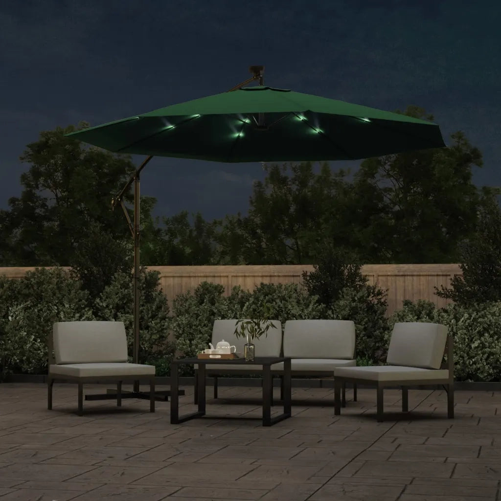 Ombrellone Pensile con Luci LED-Ombrello da giardino balcone 300 cm Verde Palo in Metallo