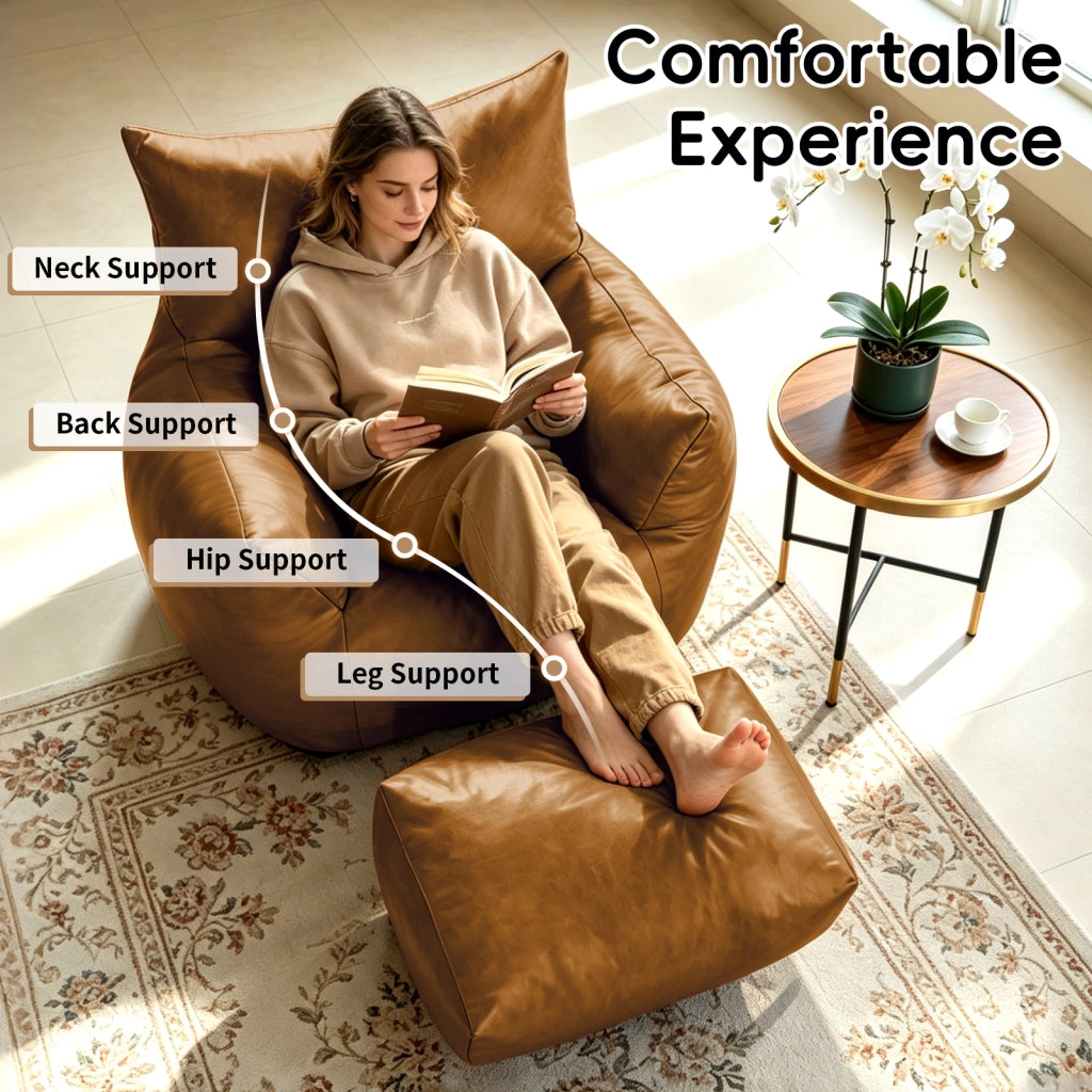 Fauteuil pouf ergonomico in tessuto tecnico con imbottitura in memory foam e base antiscivolo per relax marrone
