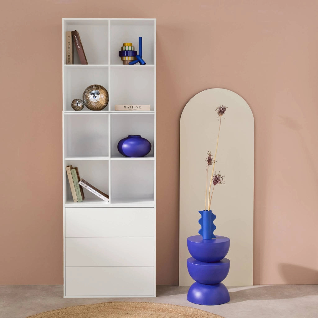 Libreria modulare in legno, 3 cassetti 8 vani, bianco