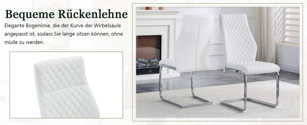 Sedia da Pranzo Set da 2 con Schienale Alto Ergonomico e Seduta Imbottita, in PU Bianco e Metallo Argento