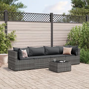 Set Divani da Giardino 5 pz con Cuscini in Polyrattan Grigio