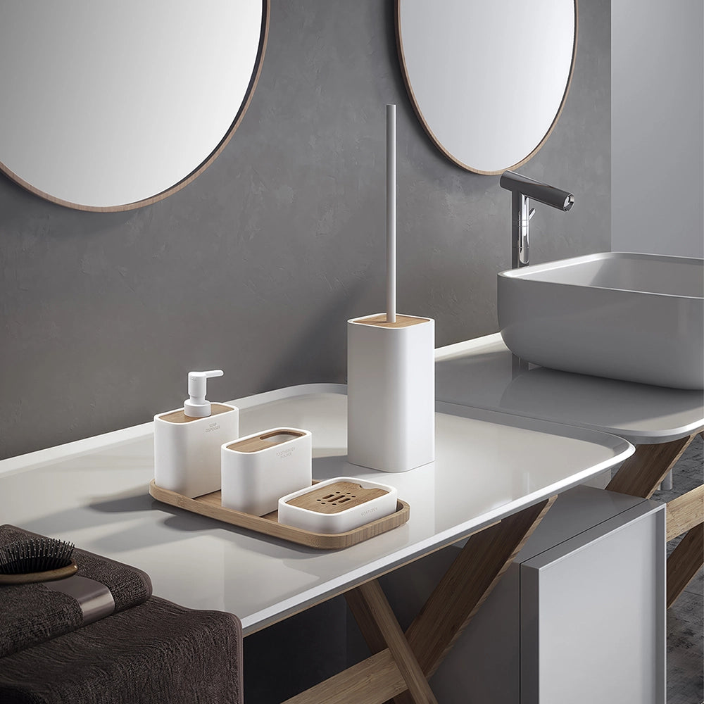 Dosasapone d' appoggio GEDY linea Ninfea in resina e legno Bianco Matt