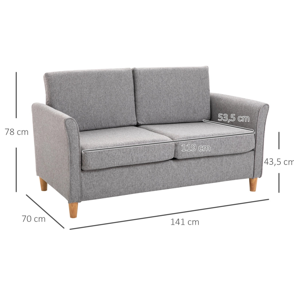 Divano a due posti in lino grigio chiaro 141x65x78cm con cuscini sfoderabili, ideale per il soggiorno