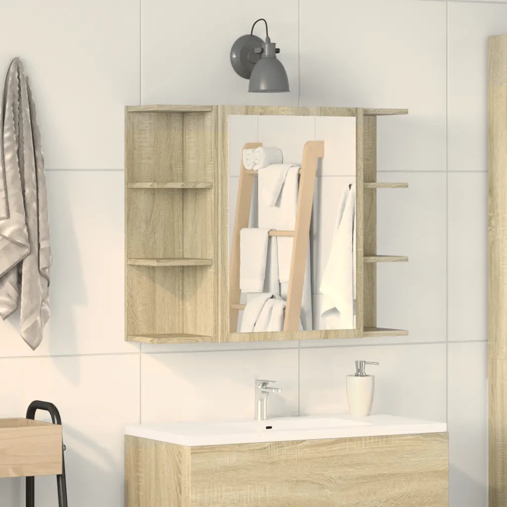Mobile bagno con specchio-Armadietto a Specchio da Bagno-Mobile bagno con specchio-Armadietto a Specchio da Bagno Rovere Sonoma 80x20,5x64 Multistrato
